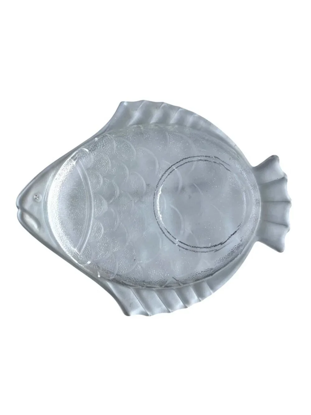 8 Clear Textured Glass Fish-Shaped Snack/Bar/Appetizer Plates Coastal Decor